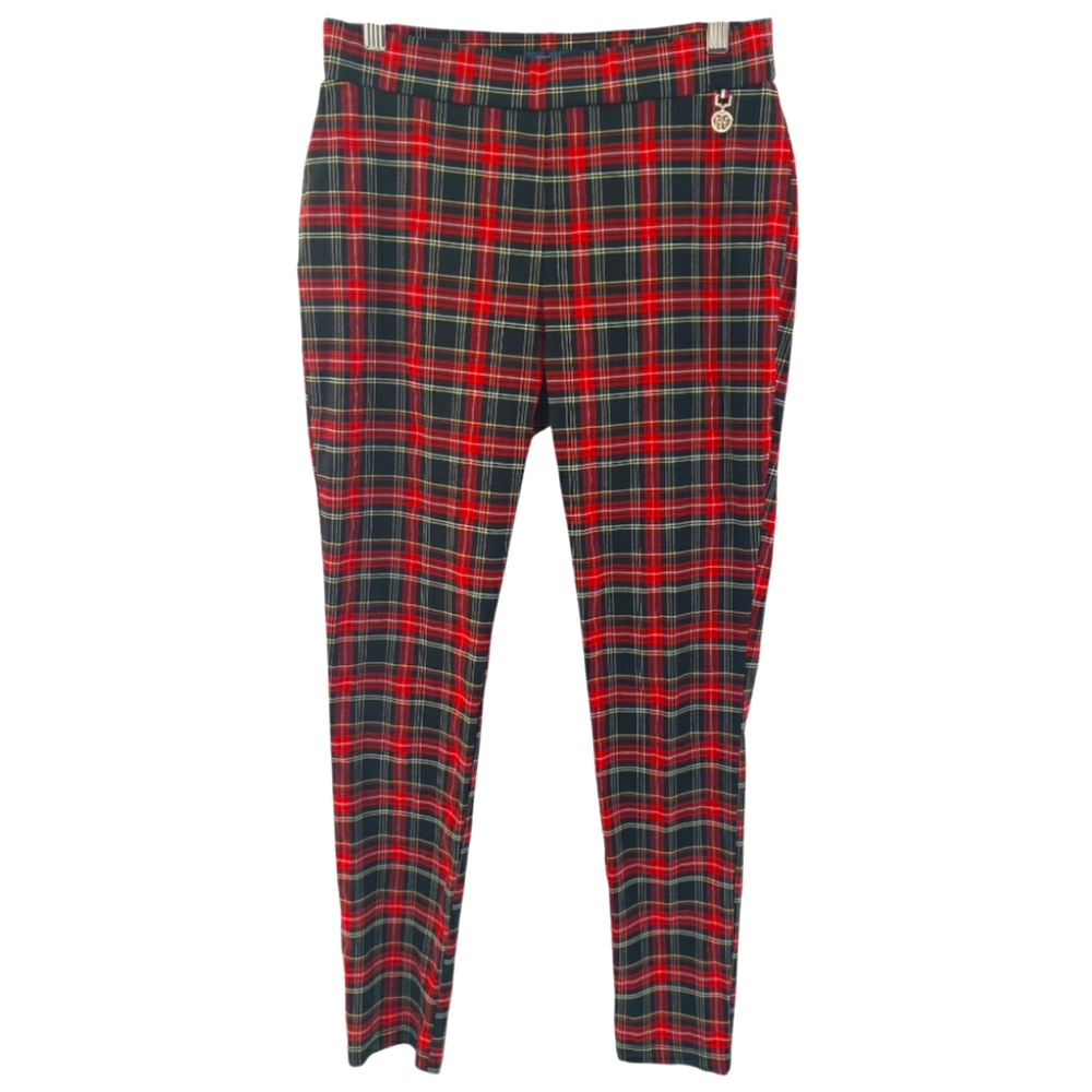 Tommy Hilfiger Pull On Holiday Ankle Pant Size 10 Black Red Plaid